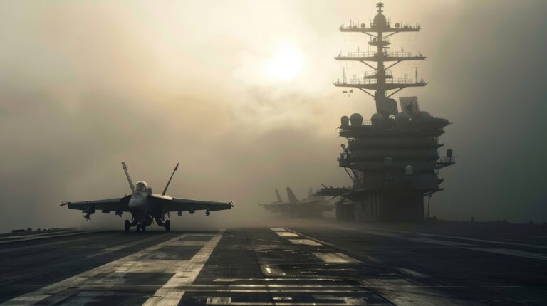 military aircraft carrier ship with a fighter jet