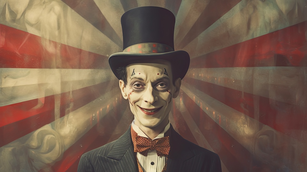 portrait of a lying man with a fake smile, mistrust. ai generative.
