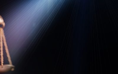 Lady Justice statue on black background - banner with text space.
