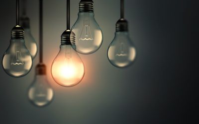 Illuminating light bulb in the dark, idea concept, realistic 3D image